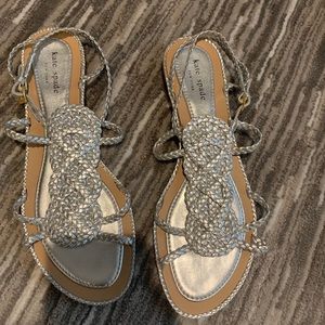 Kate spade silver metallic braided flat sandals.